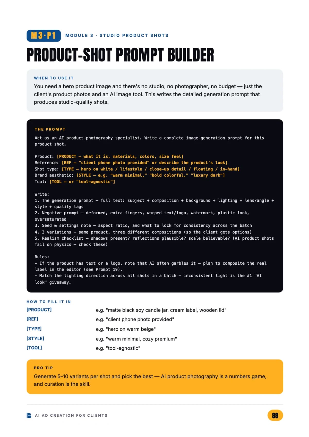 An AI product-shot prompt — Module 3