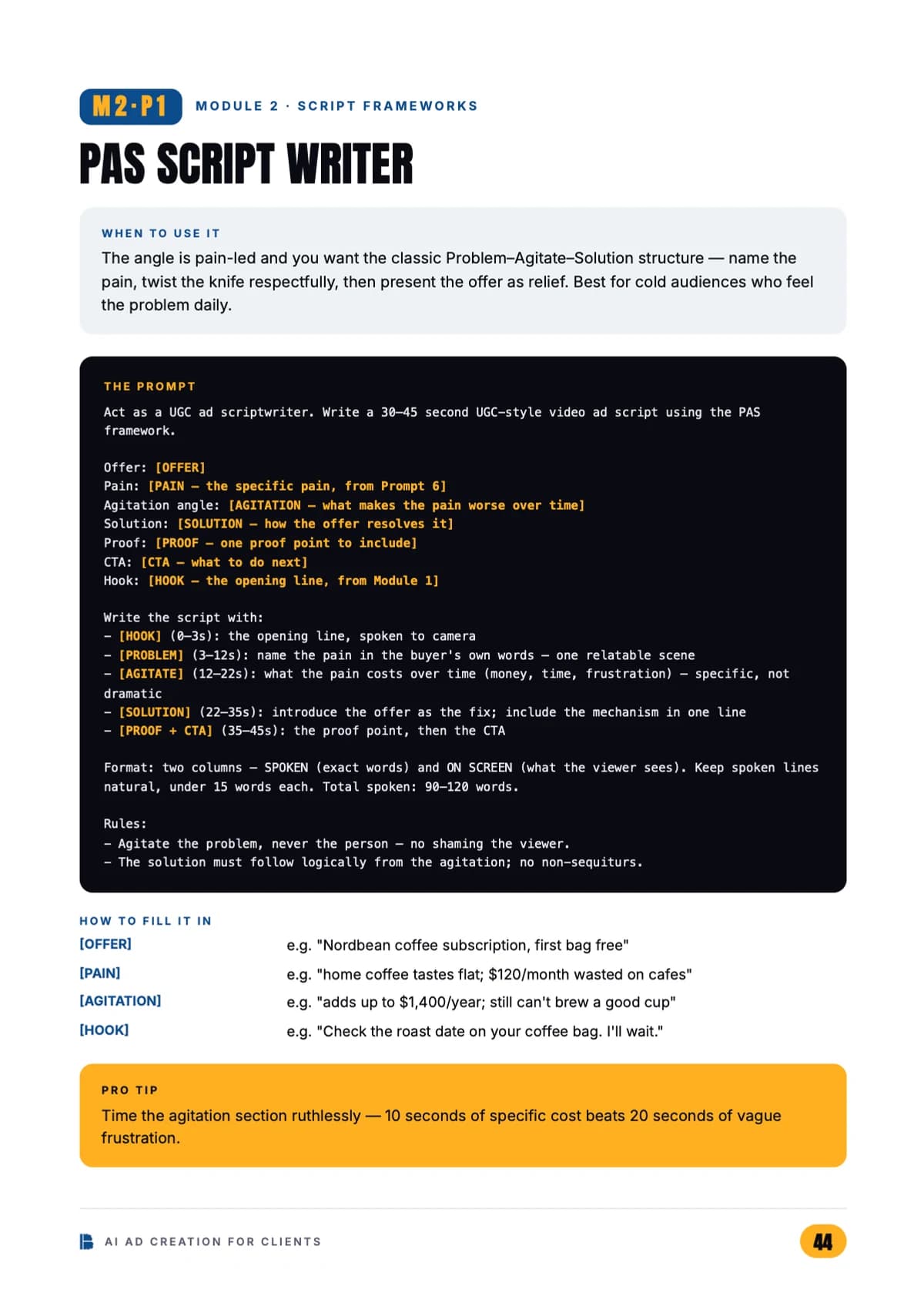 AI Ad Creation for Clients — A UGC script prompt — Module 2