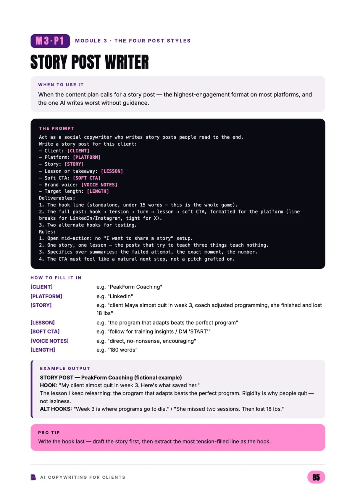 AI Copywriting for Clients — A social post prompt — Module 3
