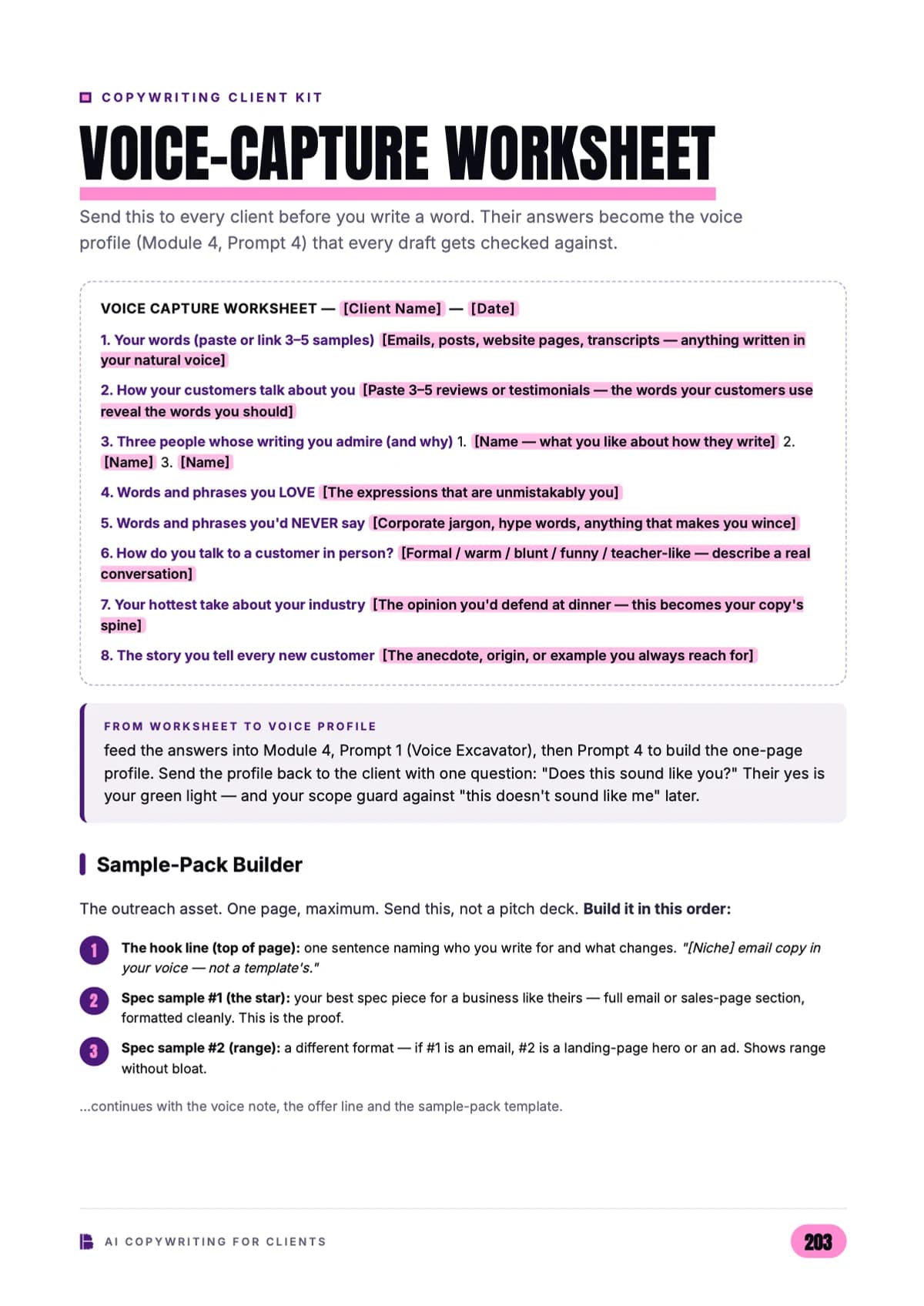 The voice-capture worksheet & sample-pack builder