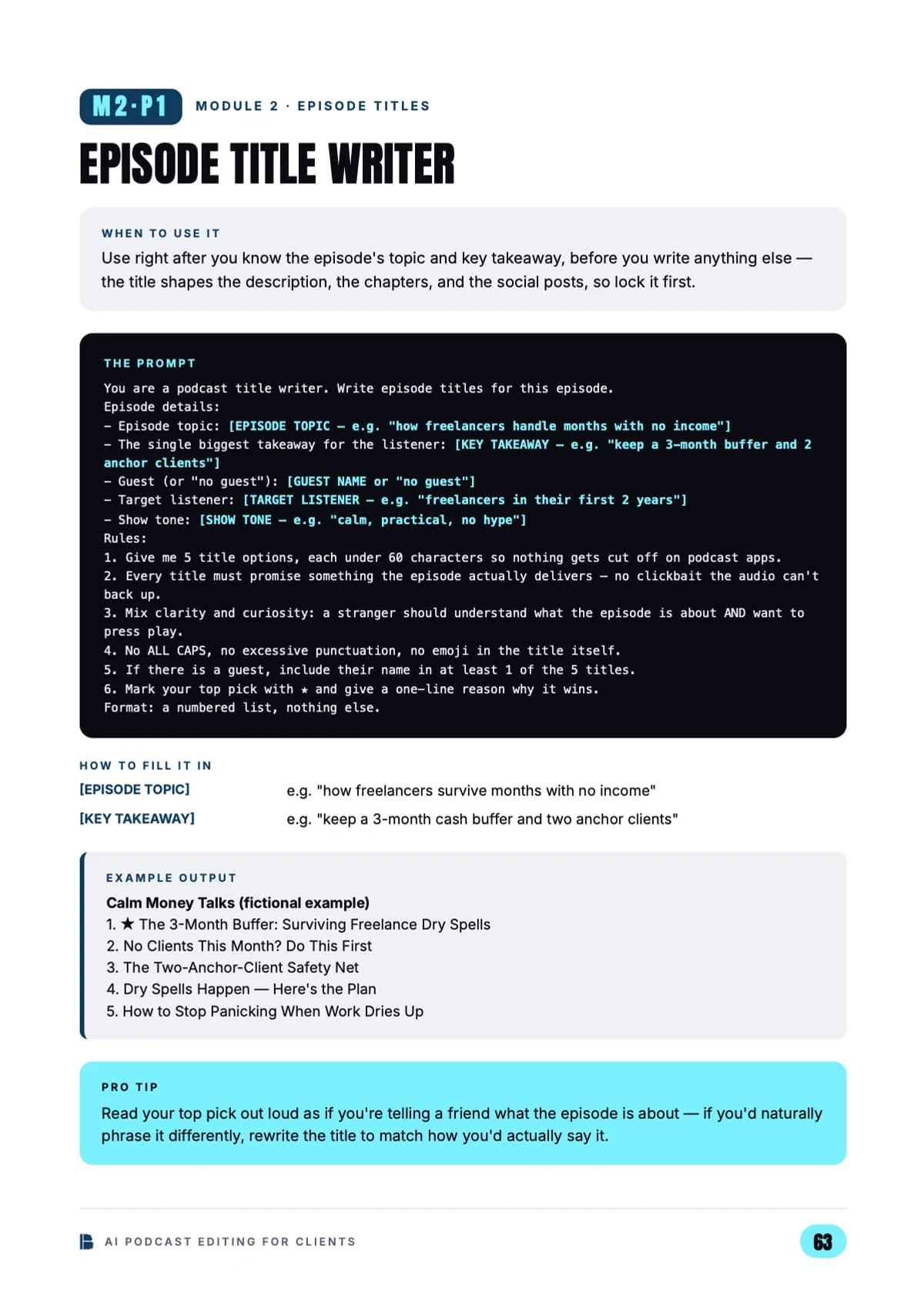 AI Podcast Editing for Clients — Episode titles — Module 2